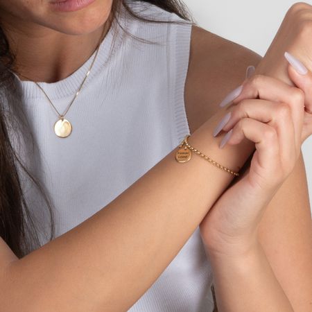 Personalized Engraved Disc Bracelet with Birthstone