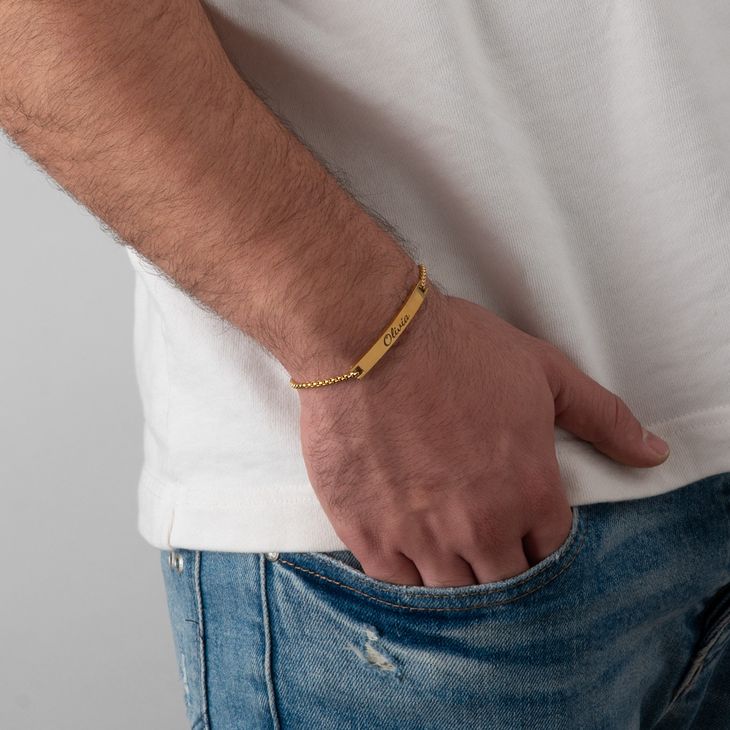 Custom Engraved Bar Bracelet for Him model