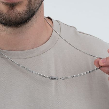 Men’s Curb Chain Necklace with Engraved Tag