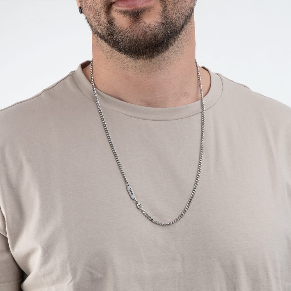 Men’s Curb Chain Necklace with Engraved Tag