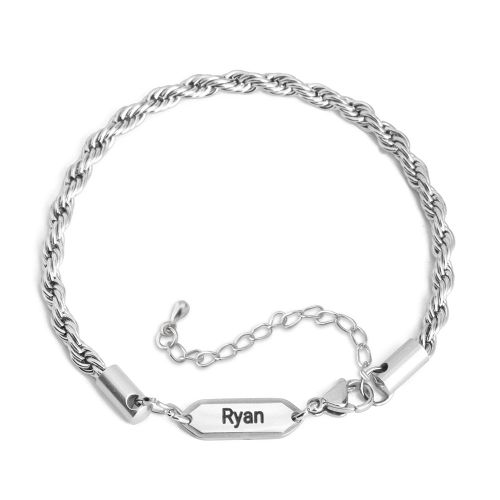 Engraved Rope Chain Bracelet for Him