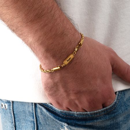 Engraved Rope Chain Bracelet for Him