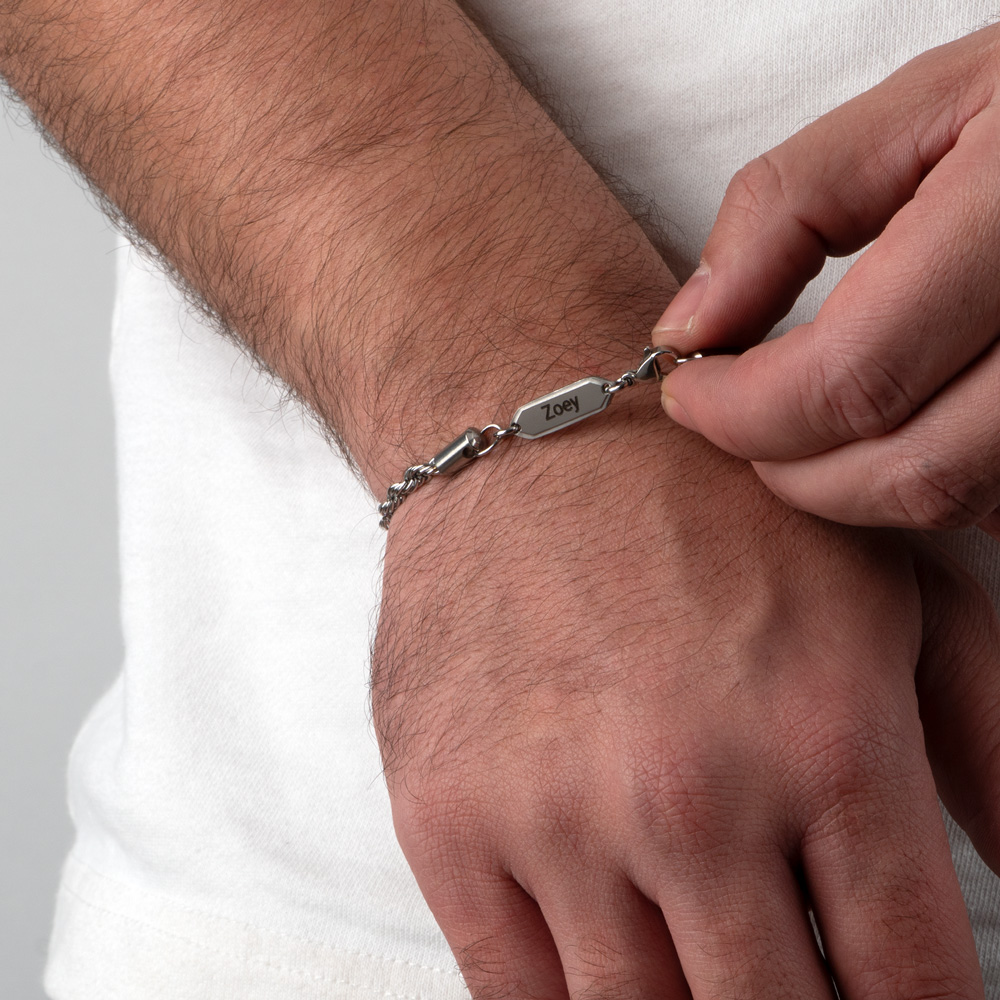 Engraved Rope Chain Bracelet for Him