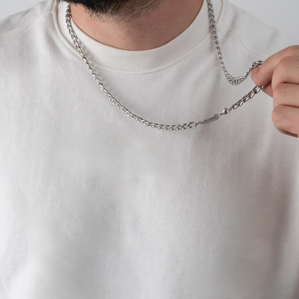 Men’s Cuban Chain Necklace with Engraved Tag