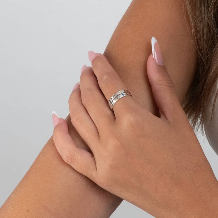 Personalized Dainty Birthstone Ring with Engraving