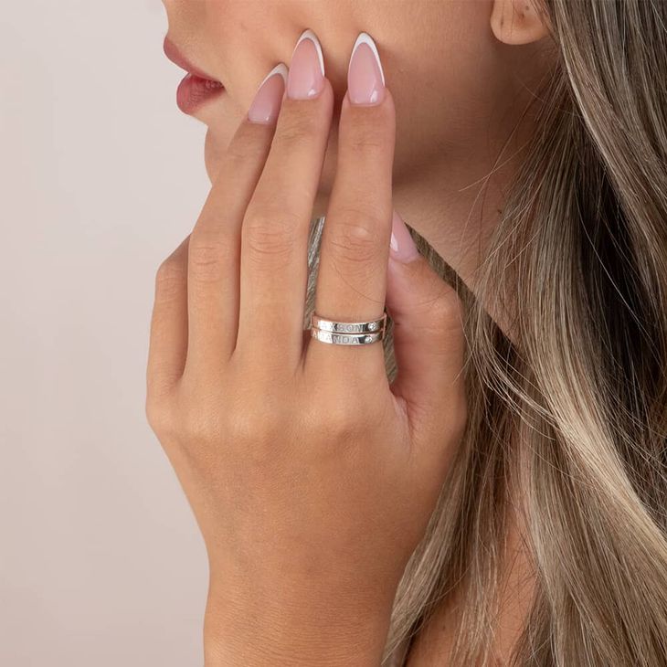 Personalized Dainty Birthstone Ring with Engraving