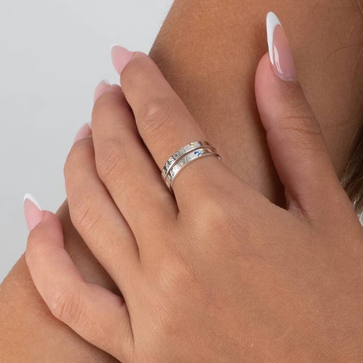 Personalized Dainty Birthstone Ring with Engraving model