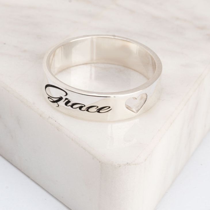 Personalized Engraved Ring with Cut Out Heart