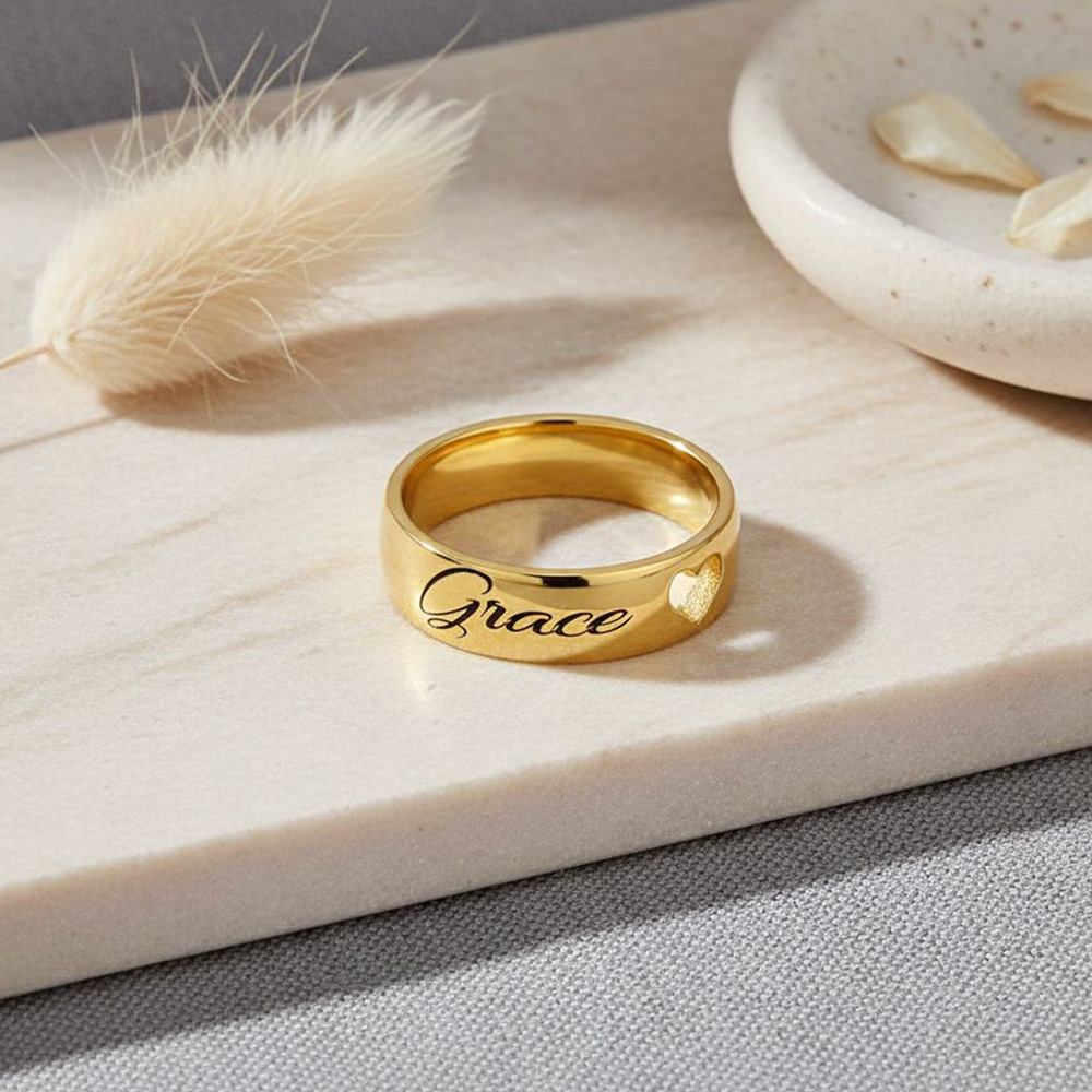 Personalized Engraved Ring with Cut Out Heart