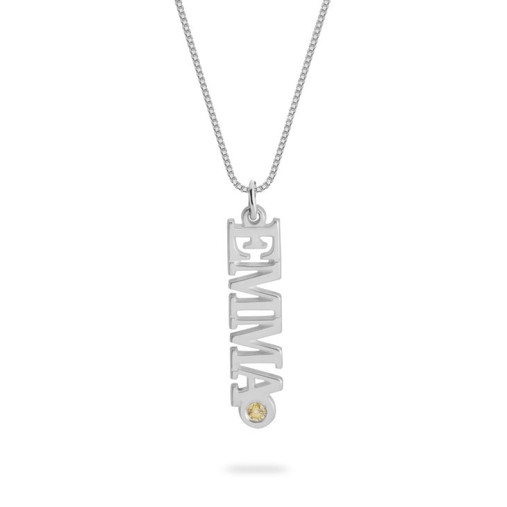 Vertical Name Necklace with Birthstone - Picture 2