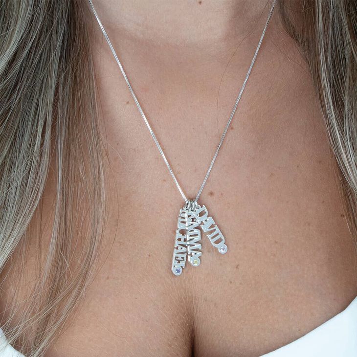 Vertical Name Necklace with Birthstone