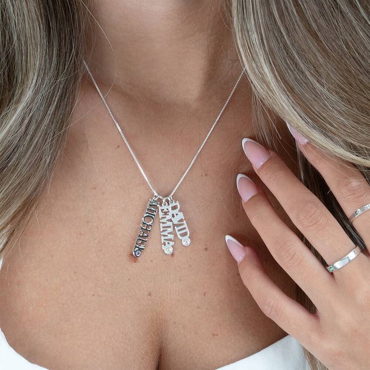Vertical Name Necklace with Birthstone model