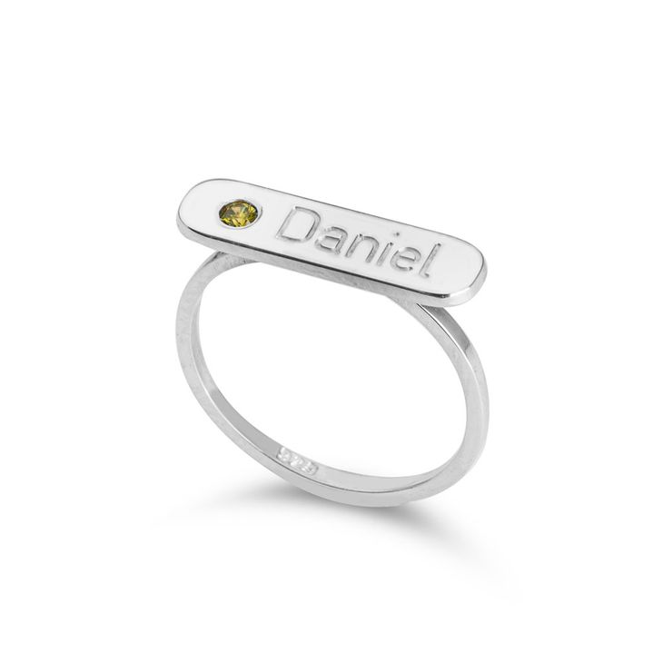 Engraved Bar Ring with Birthstone