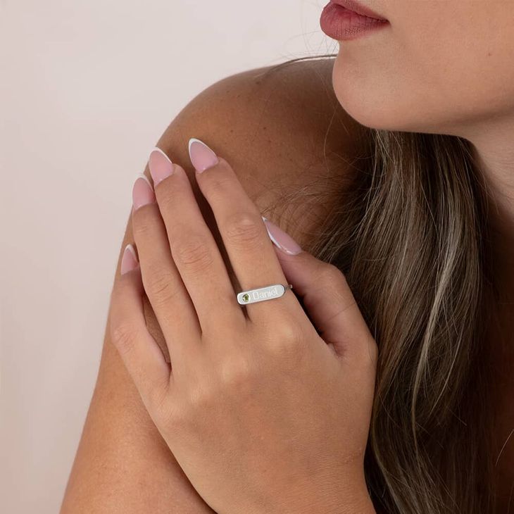 Engraved Bar Ring with Birthstone model