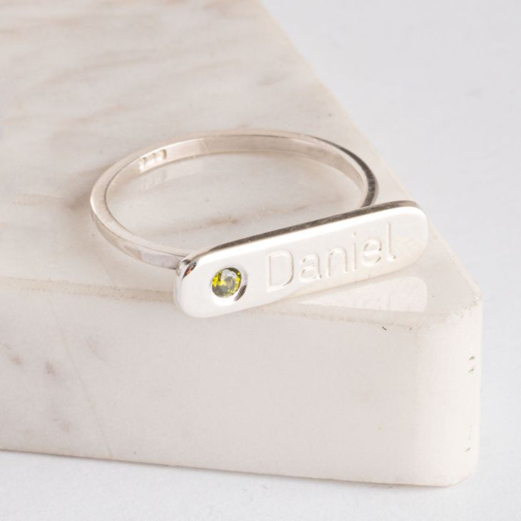 Engraved Bar Ring with Birthstone model
