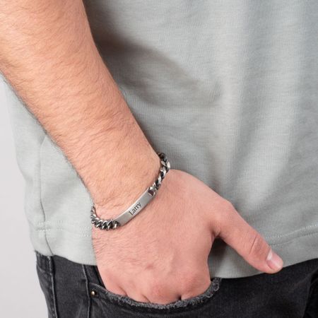 Custom Black Silver Bracelet For Him