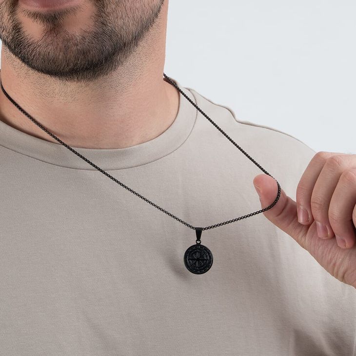 Custom Black Compass Necklace For Men model