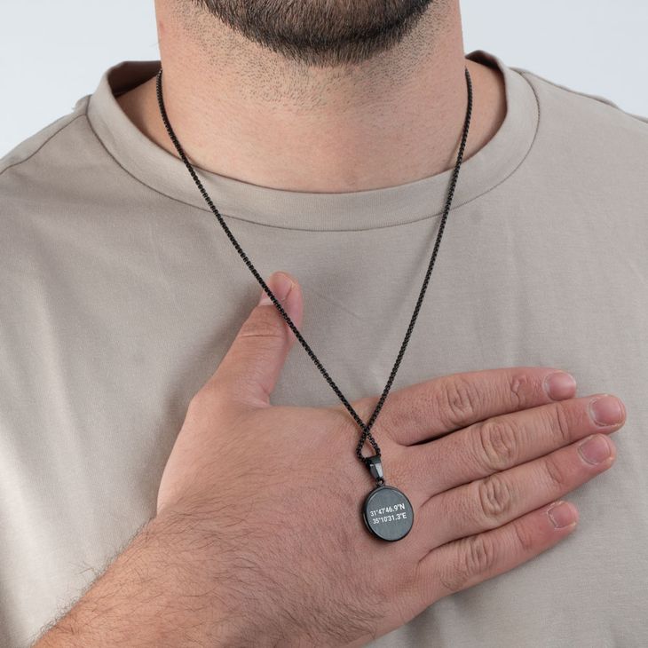 Custom Black Compass Necklace For Men model