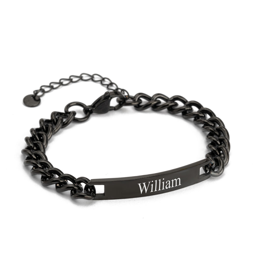 Black Bar Bracelet for Men – Personalized Curb Chain Design