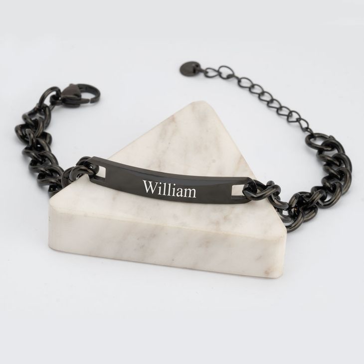 Black Bar Bracelet for Men – Personalized Curb Chain Design information
