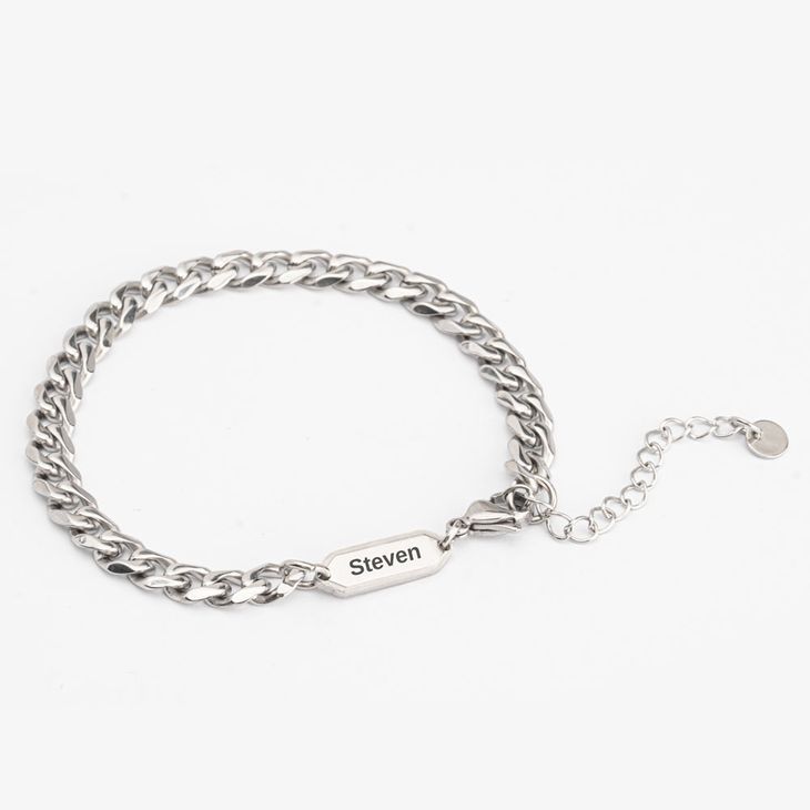 Men’s Engraved Cuban Link Bracelet - Picture 2