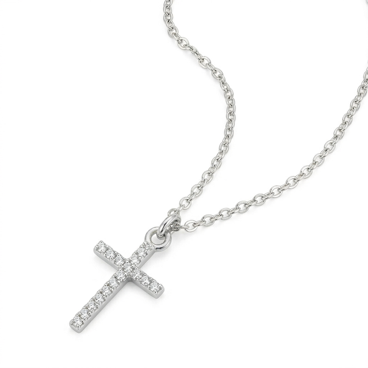 Collar Small Inlaid Cross en plata esterlina brillante con cadena delgada