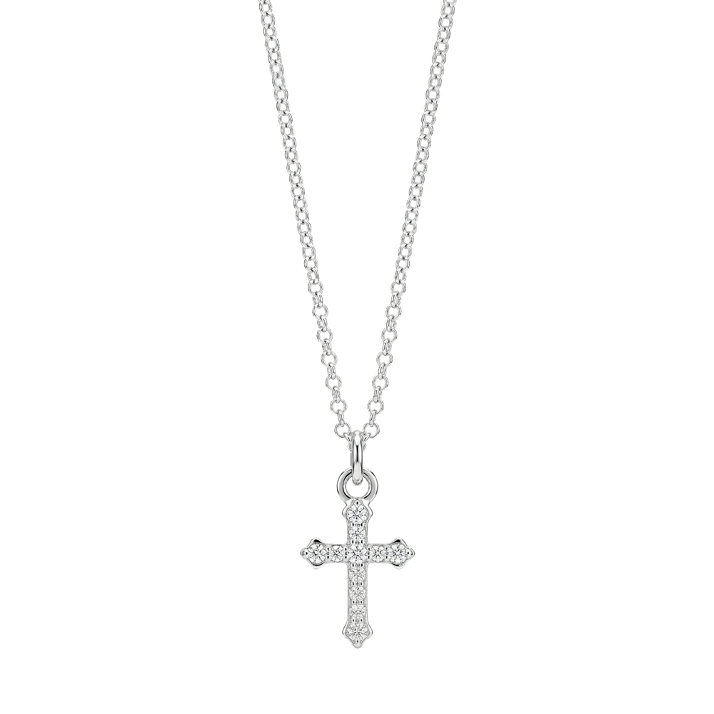 Dainty Cross Necklace with Zircon Stones - Sterling Silver