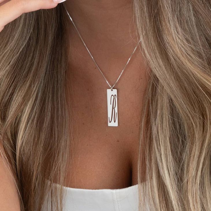 Cutout Initial Bar Necklace