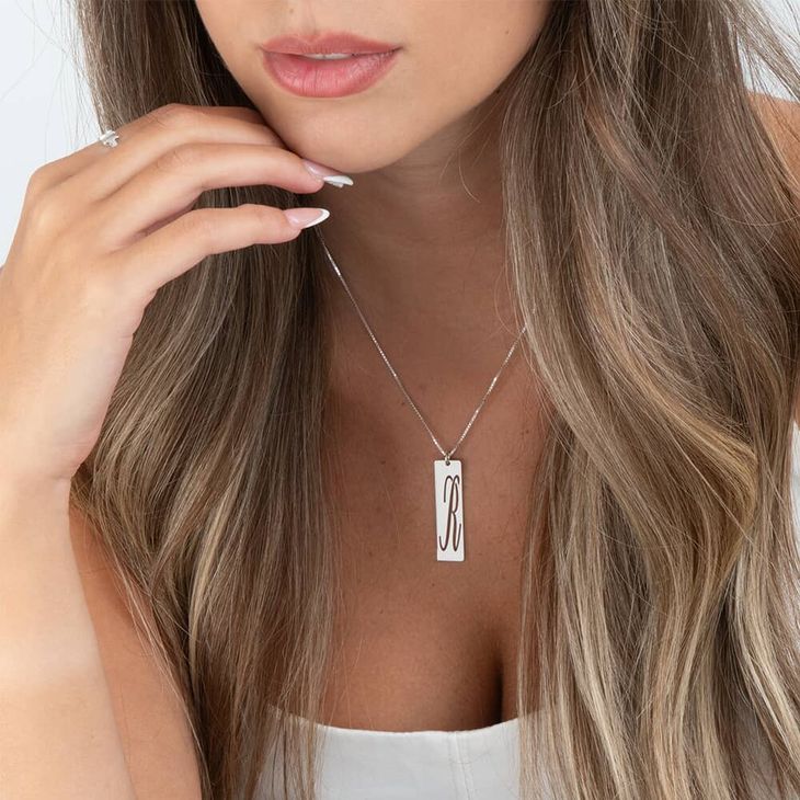 Cutout Initial Bar Necklace model