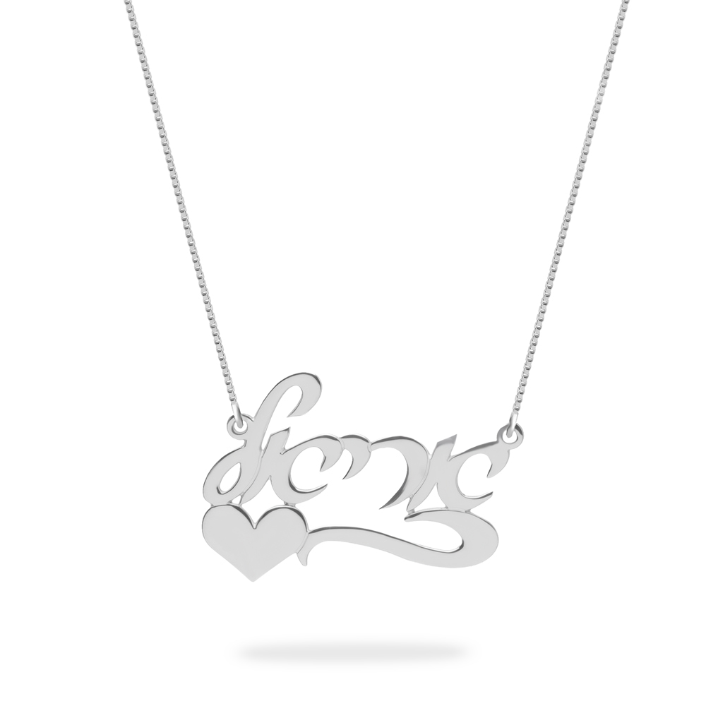 Personalized Hebrew Name Necklace with Heart - Sterling Silver