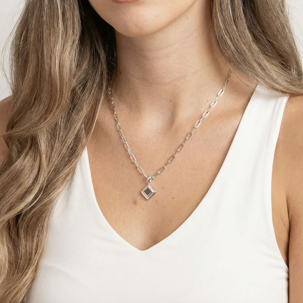 Paperclip Chain Jewish Nano Bible Necklace for Her on a model
