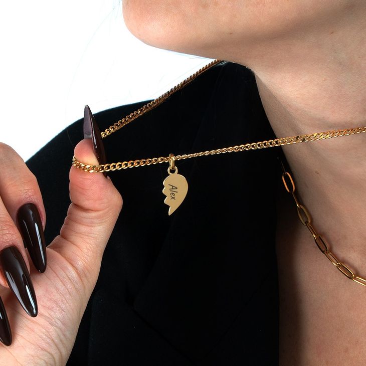 Custom Engraved Half Heart Necklace Set for BFFs