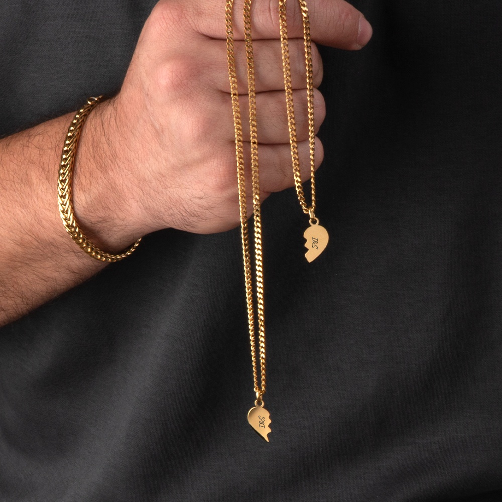 Custom Engraved Half Heart Necklace Set for Best Friends