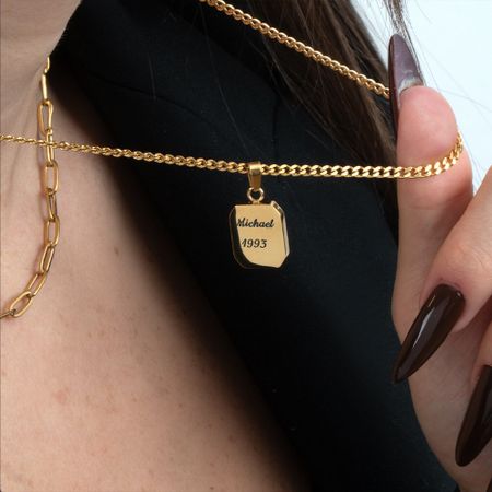 Women’s Engravable Tag Necklace on Curb Chain
