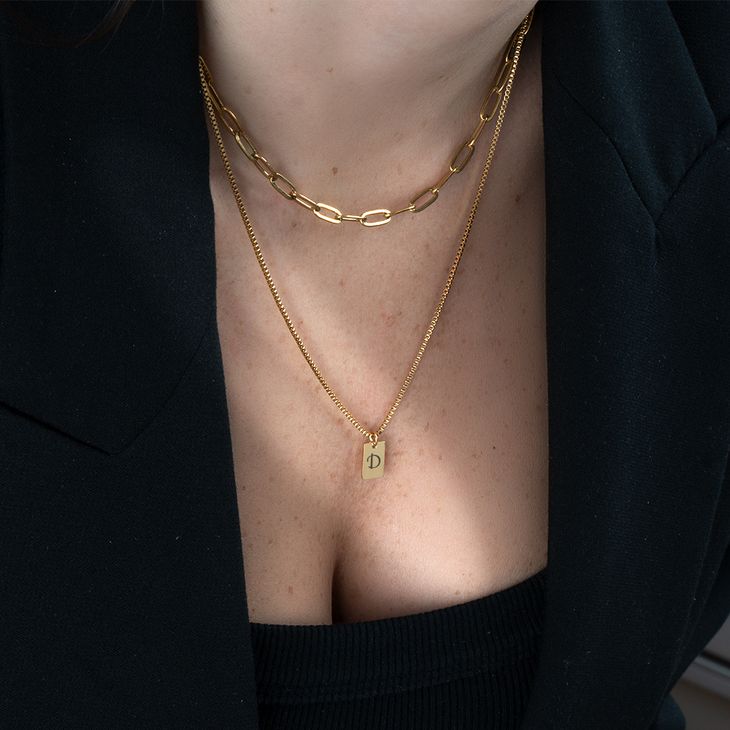 Personalized Tiny Bar Necklace with Initial Engraving