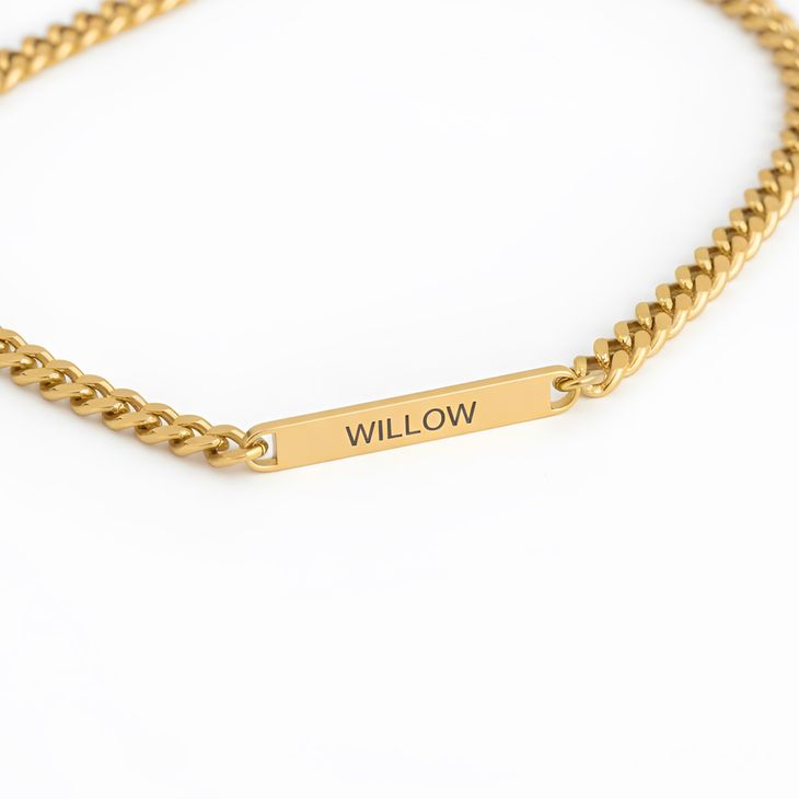 Personalized Engraved Cuban Chain Bar Necklace For Her