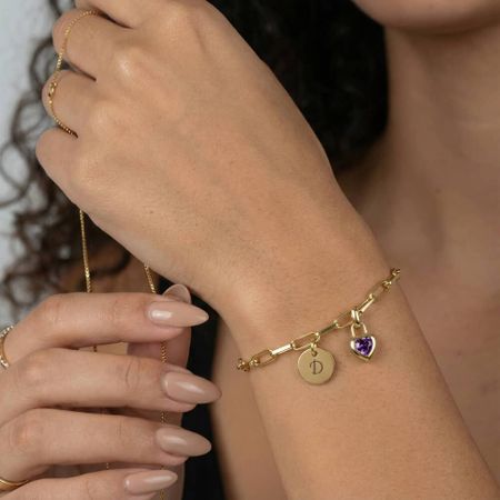 Personalized Heart Birthstone Initial Charm Bracelet