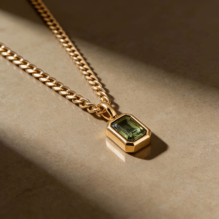 Custom Birthstone Tag Necklace on a model 3