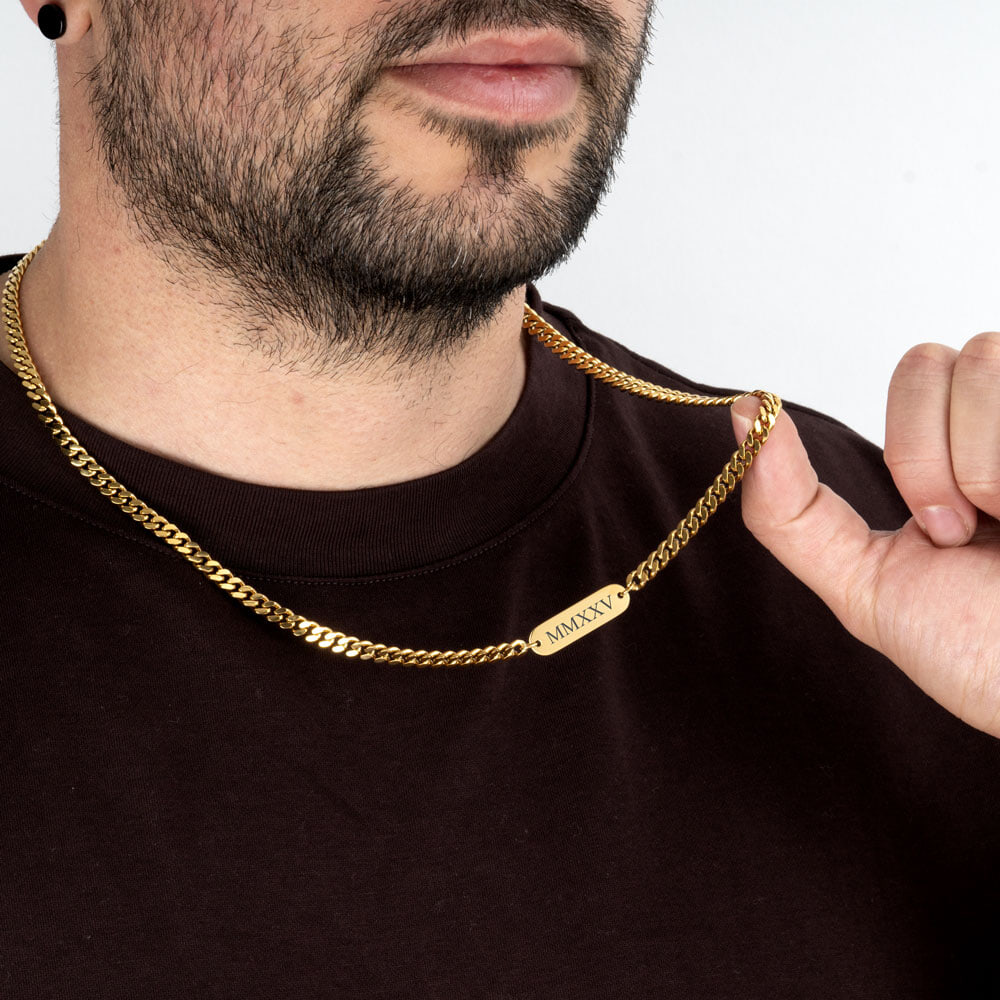 Personalized Cuban Bar Necklace for Men on a model
