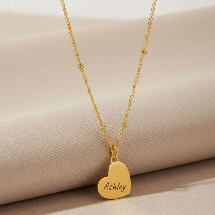 Engraved Beaded Heart Chain Necklace information