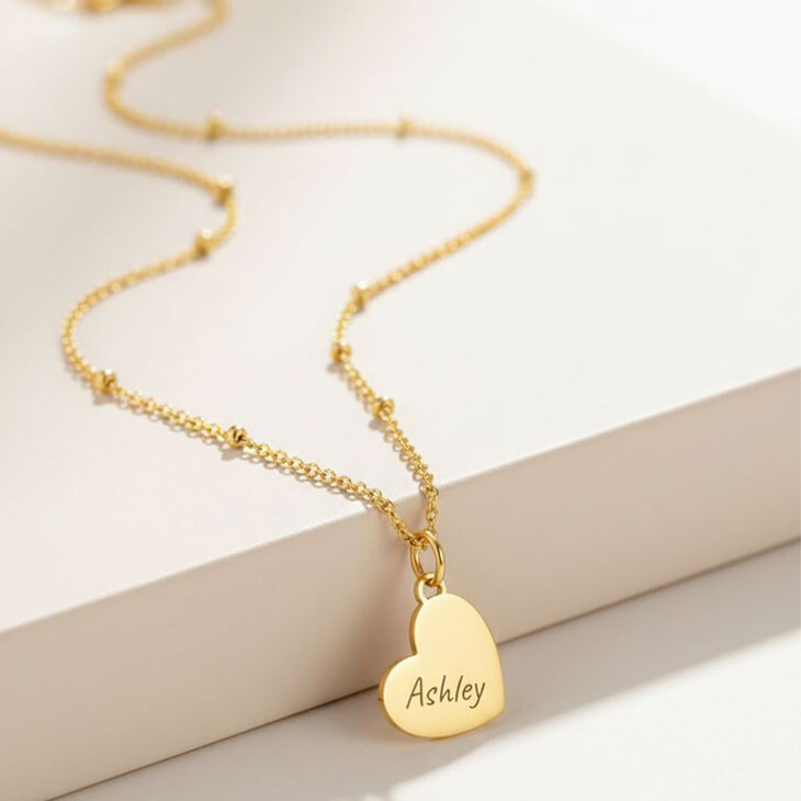 Engraved Beaded Heart Chain Necklace information