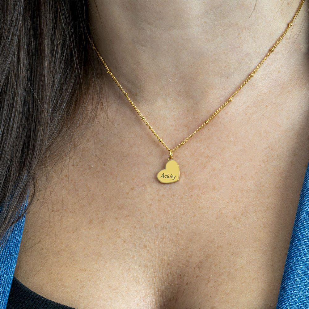 Engraved Beaded Heart Chain Necklace