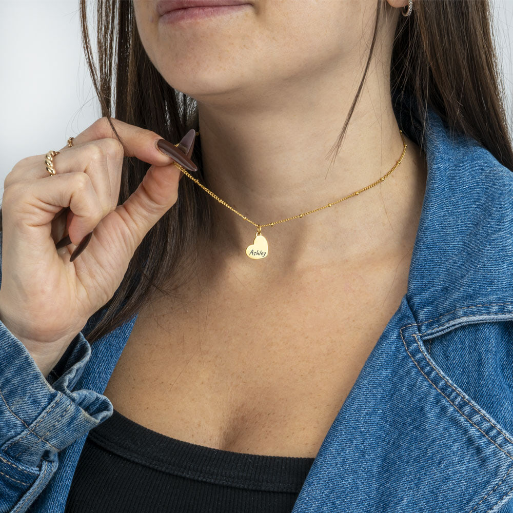 Engraved Beaded Heart Chain Necklace