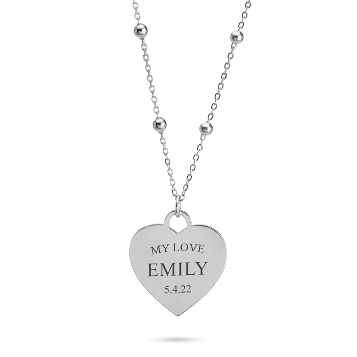 Engraved Heart Necklace with Beaded Chain