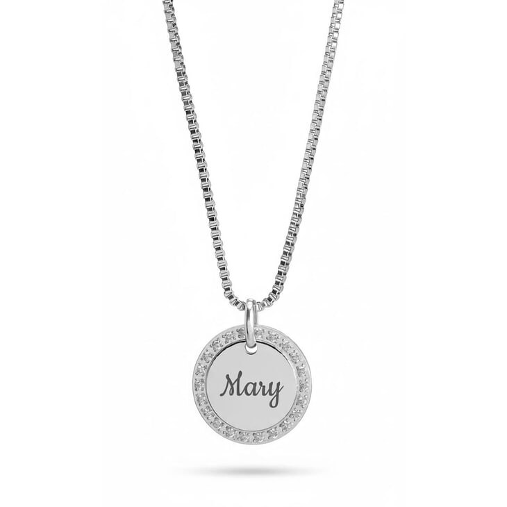 Halo Round Pendant with Snake Chain