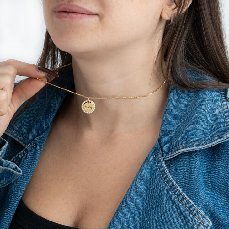 Halo Round Pendant with Snake Chain on a model 3