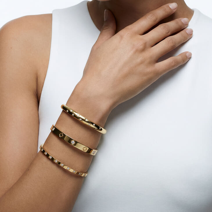 Celestial Star Cubic Zirconia Open Cuff Bracelet on a model 3