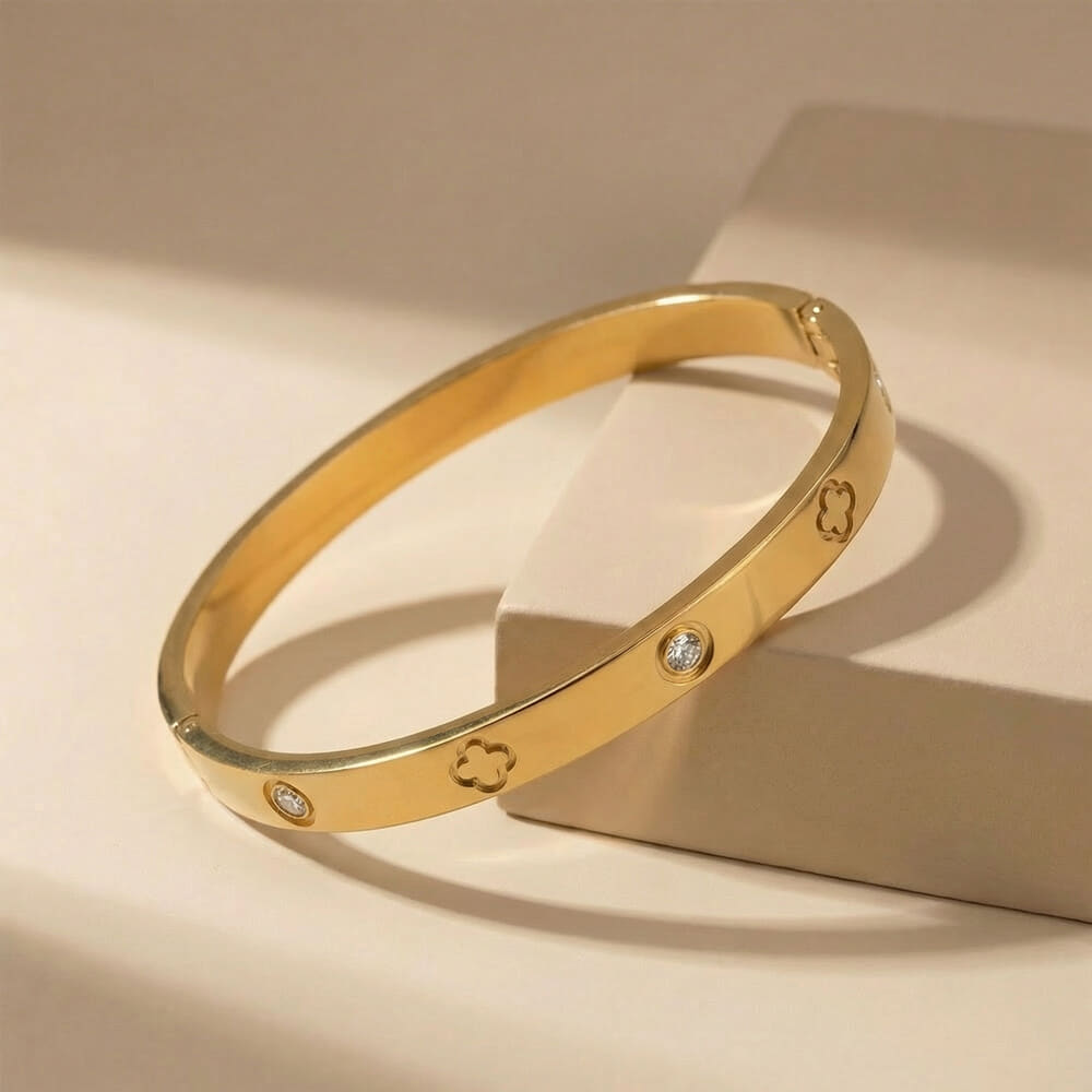 Elegant Clover Zircon Bangle Bracelet