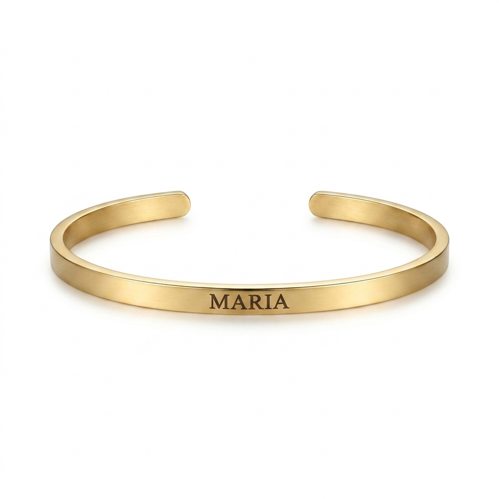  Pulsera Rígida Abierta Fina Personalizada con Grabado - Oro