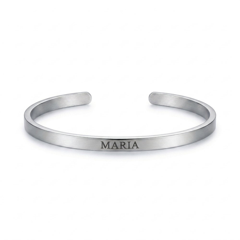 Personalized Thin Open Bangle Bracelet with Engraving